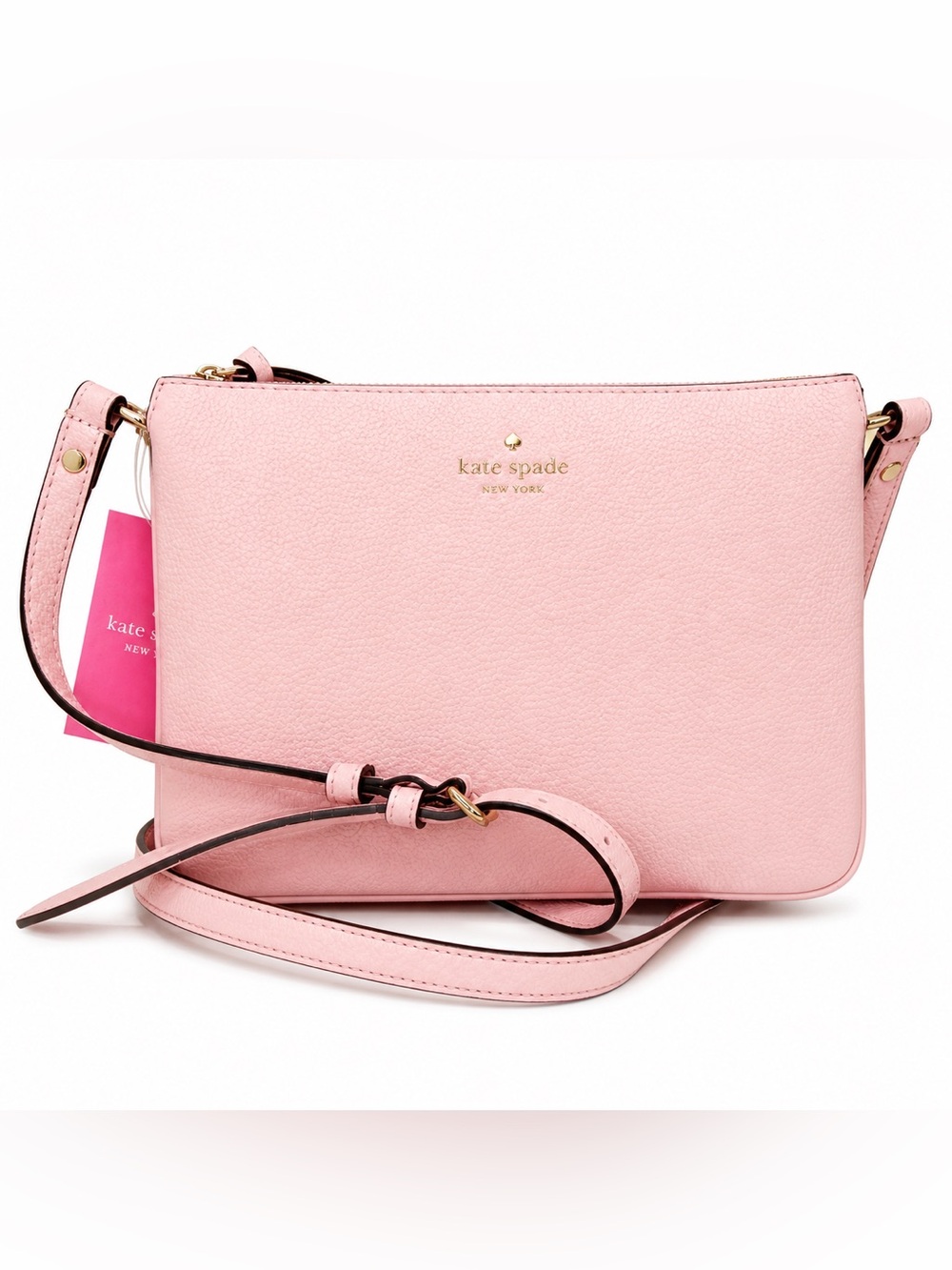 NEW Kate Spade Jackson Triple Gusset Leather Crossbody Bag Peach Puff Pink